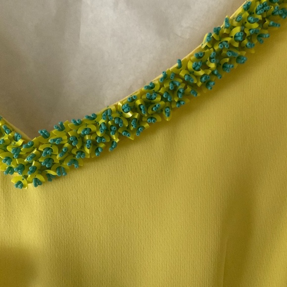 Tory Burch- NWT- Yellow Beaded Embellished V-Neck - Picture 3 of 6